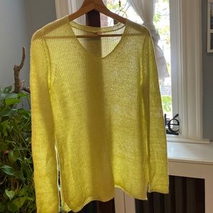 Eileen Fisher, organic linen knit sweater, lime green, euc